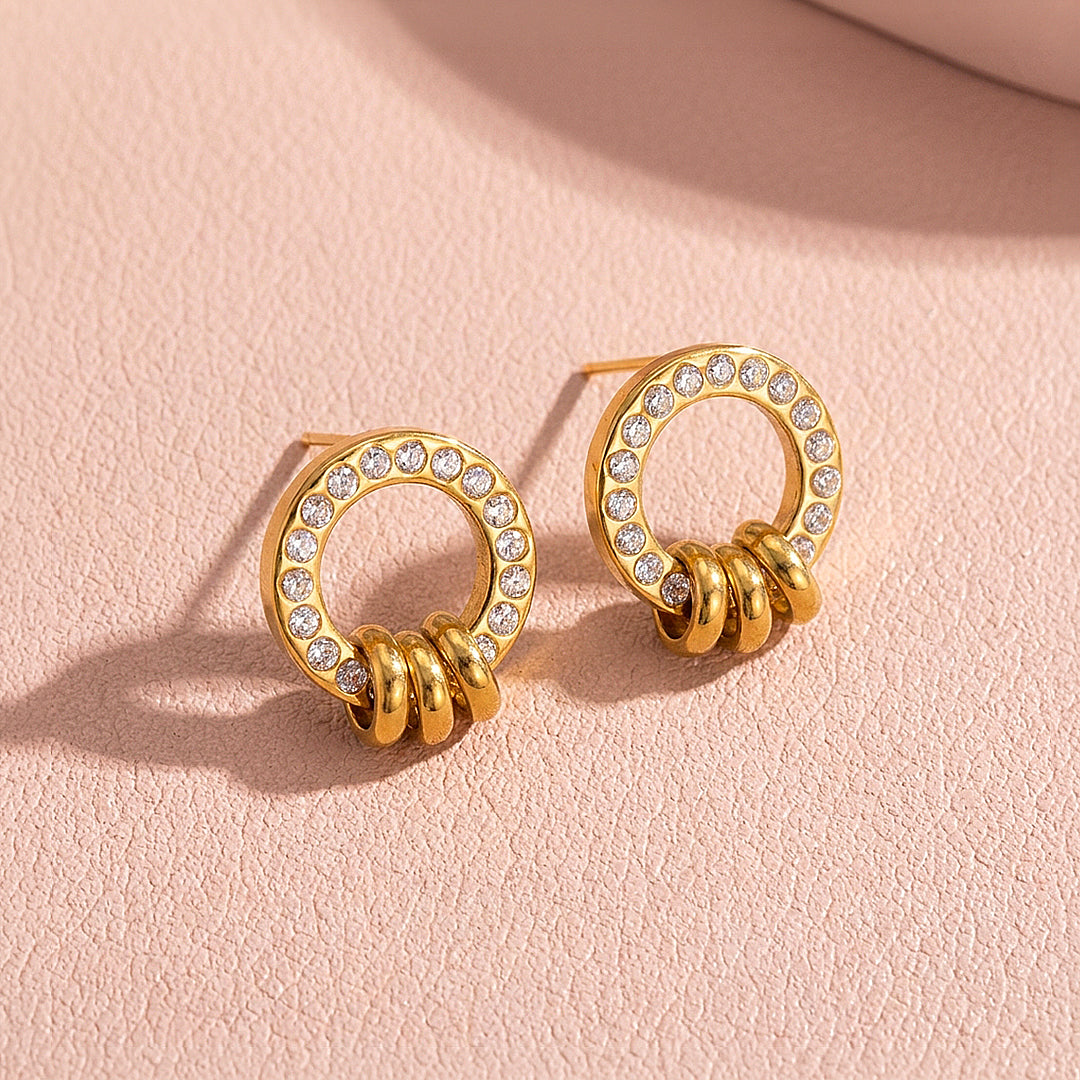 Pavé Circle &amp; Triple Ring Stud Earrings | Luxe3710