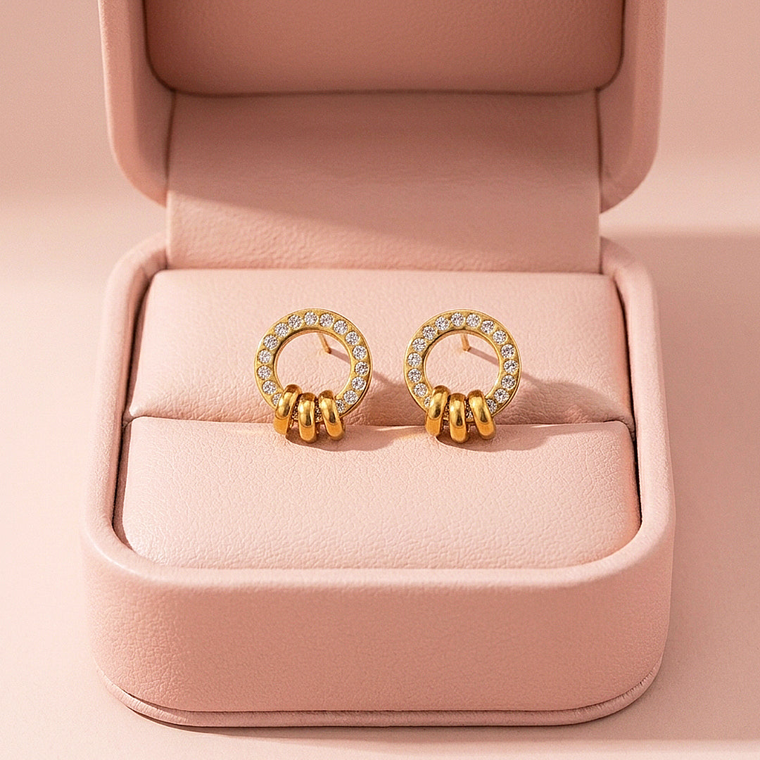 Pavé Circle &amp; Triple Ring Stud Earrings | Luxe3710