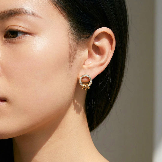 Pavé Circle &amp; Triple Ring Stud Earrings | Luxe3710