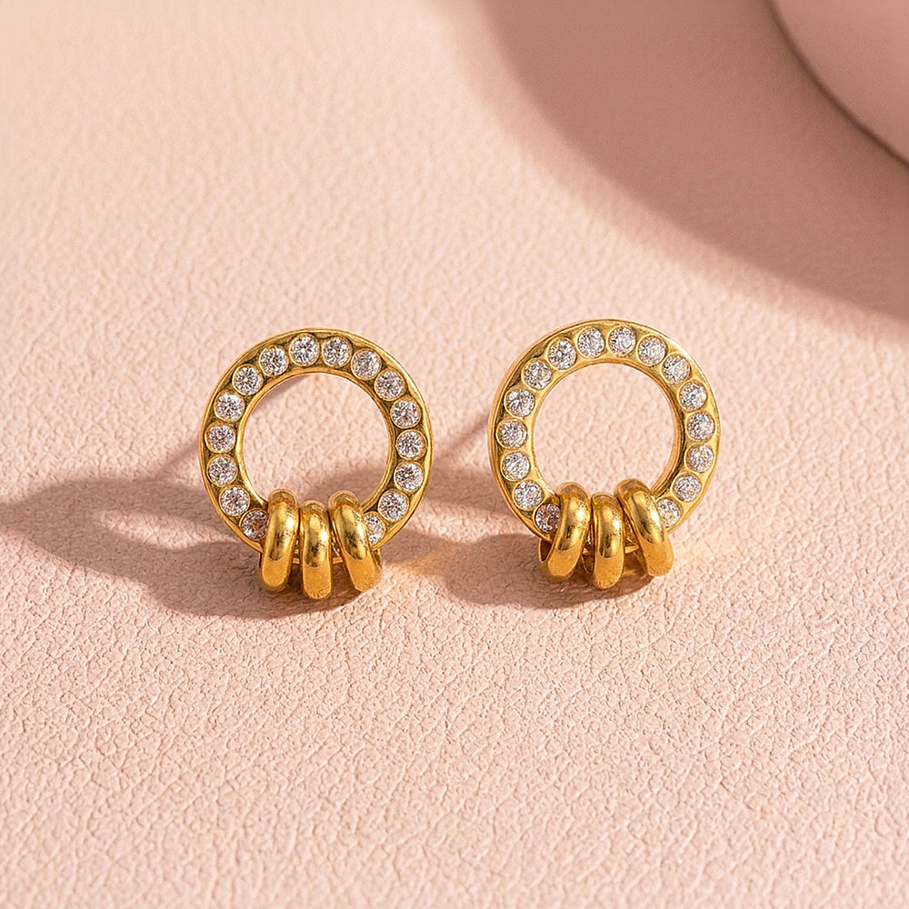 Pavé Circle & Triple Ring Stud Earrings | Luxe3710