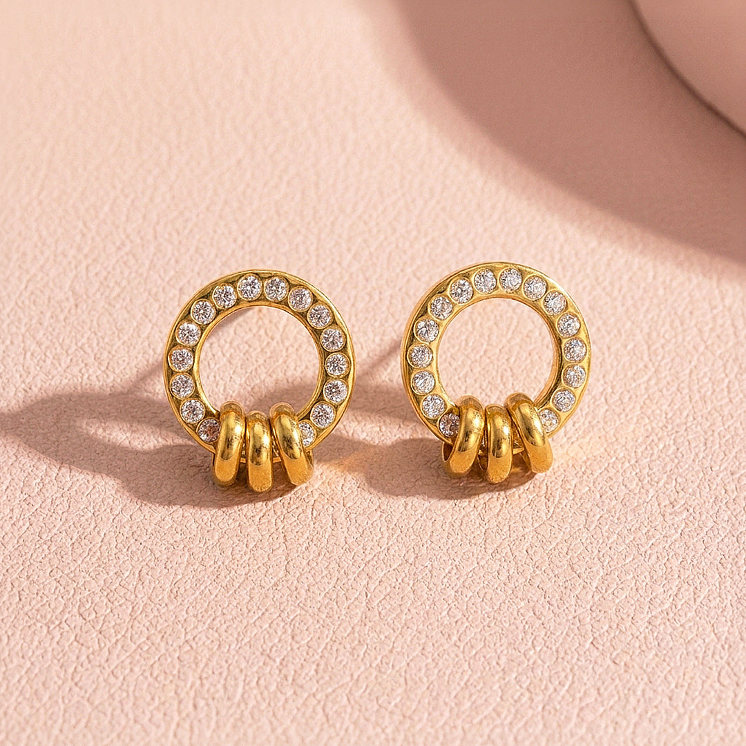 Pavé Circle &amp; Triple Ring Stud Earrings | Luxe3710