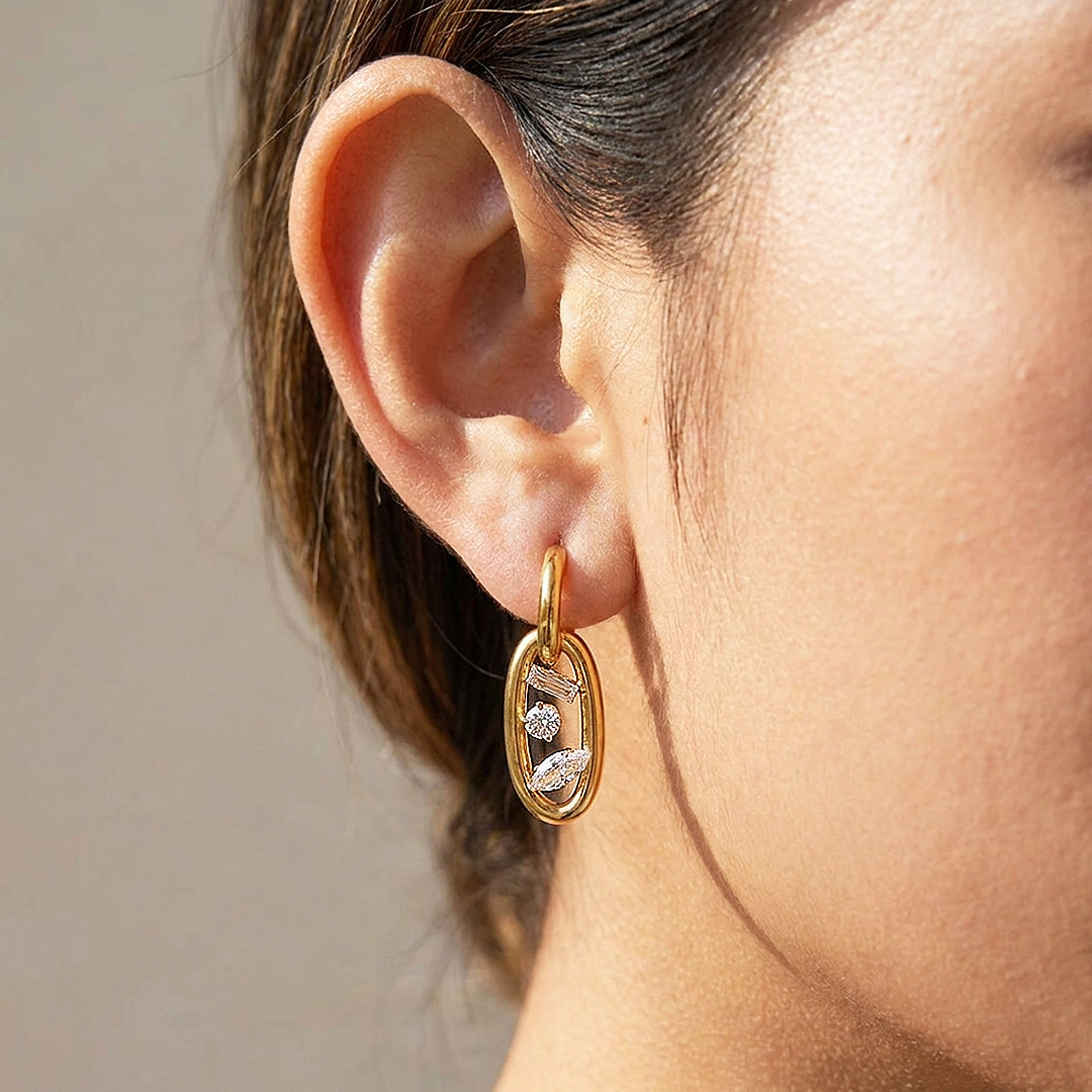 Mixed-Cut Oval Drop Hoop Earrings | Luxe3711