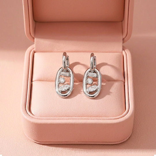 Mixed-Cut Oval Drop Hoop Earrings | Luxe3711