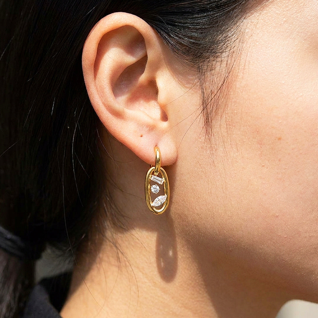 Mixed-Cut Oval Drop Hoop Earrings | Luxe3711