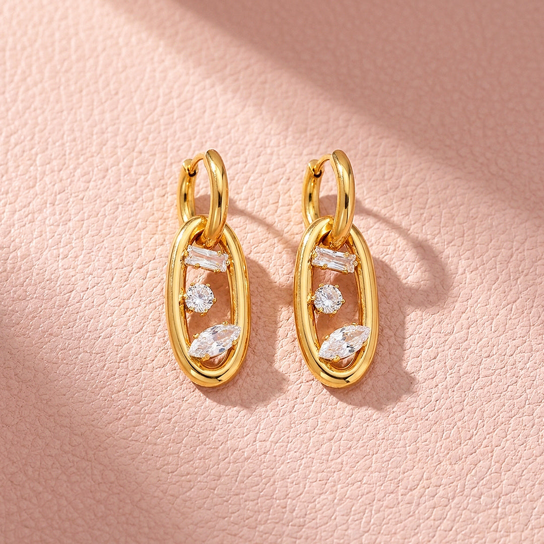 Mixed-Cut Oval Drop Hoop Earrings | Luxe3711