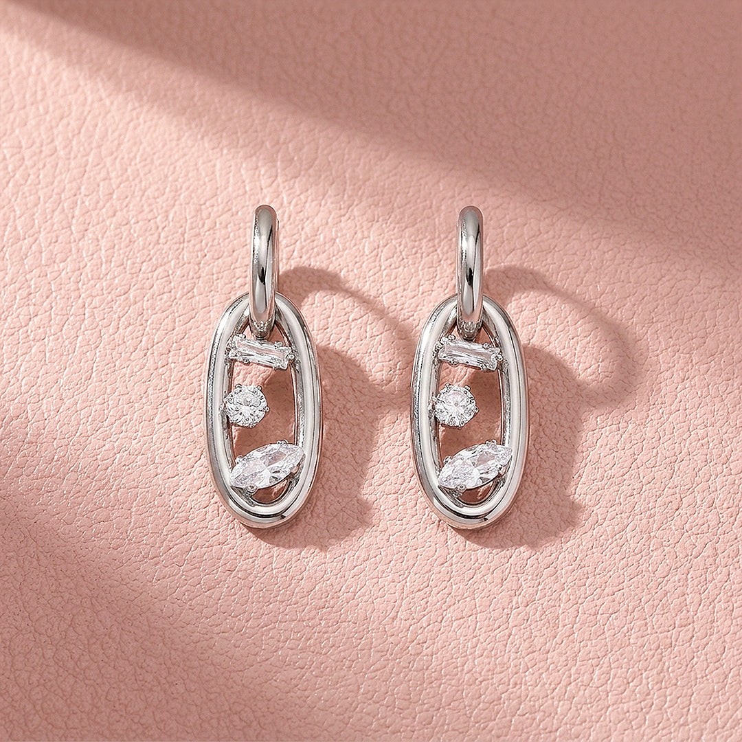 Mixed-Cut Oval Drop Hoop Earrings | Luxe3711