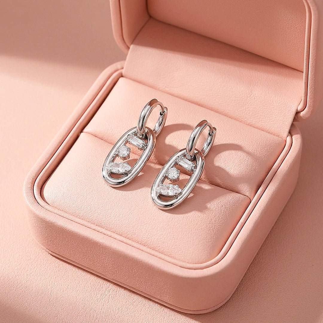 Mixed-Cut Oval Drop Hoop Earrings | Luxe3711