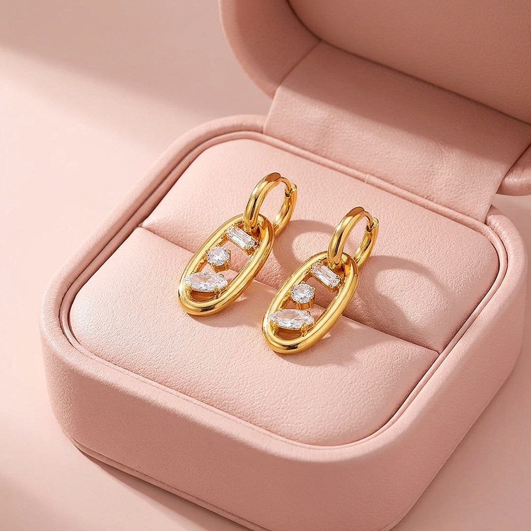 Mixed-Cut Oval Drop Hoop Earrings | Luxe3711