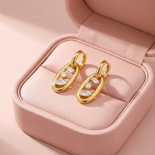 Mixed-Cut Oval Drop Hoop Earrings | Luxe3711