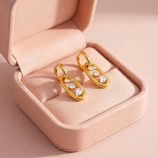 Mixed-Cut Oval Drop Hoop Earrings | Luxe3711
