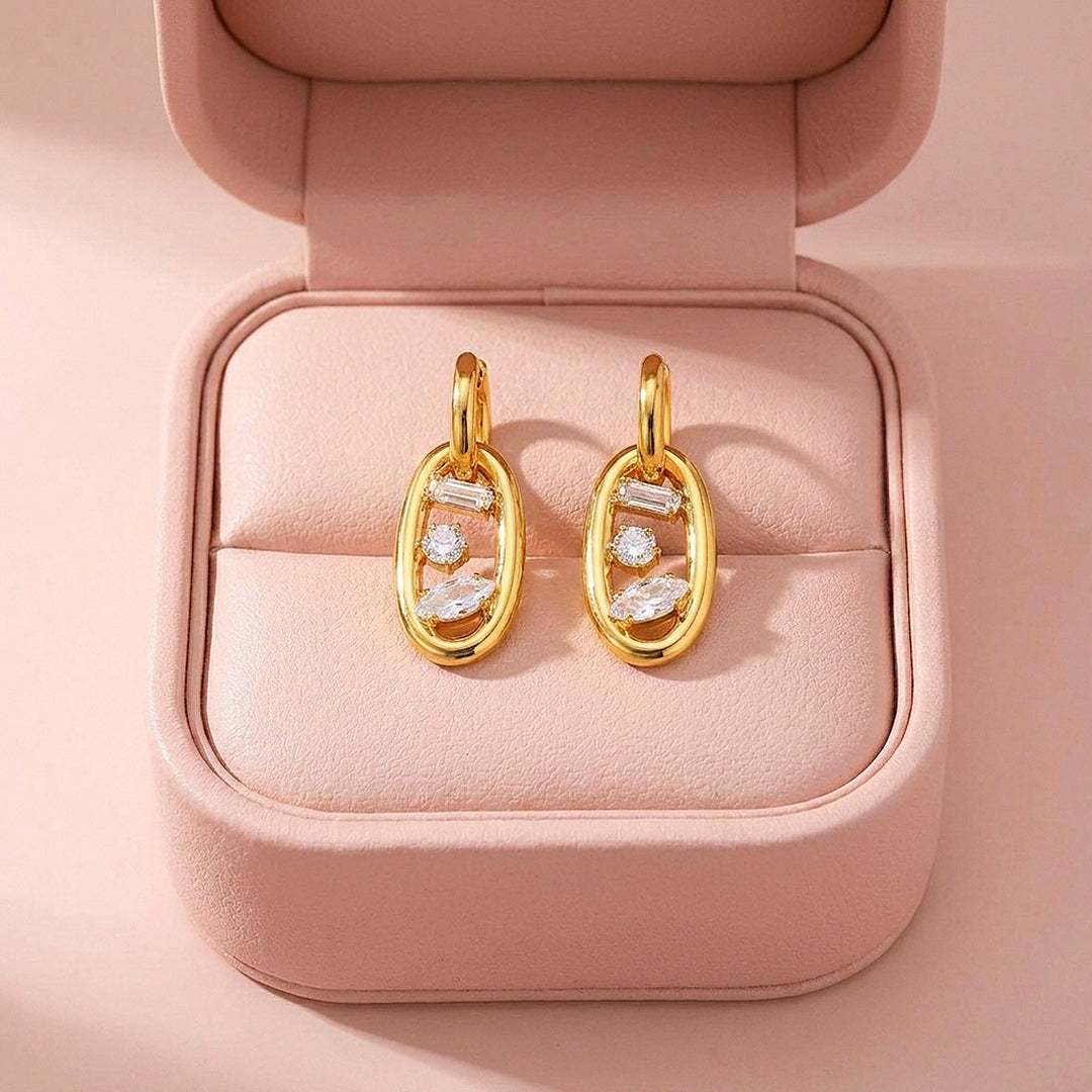 Mixed-Cut Oval Drop Hoop Earrings | Luxe3711