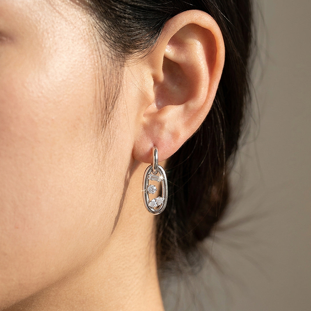 Mixed-Cut Oval Drop Hoop Earrings | Luxe3711