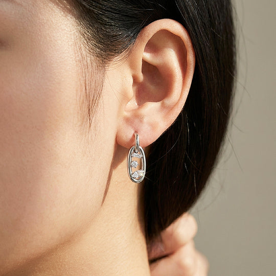 Mixed-Cut Oval Drop Hoop Earrings | Luxe3711
