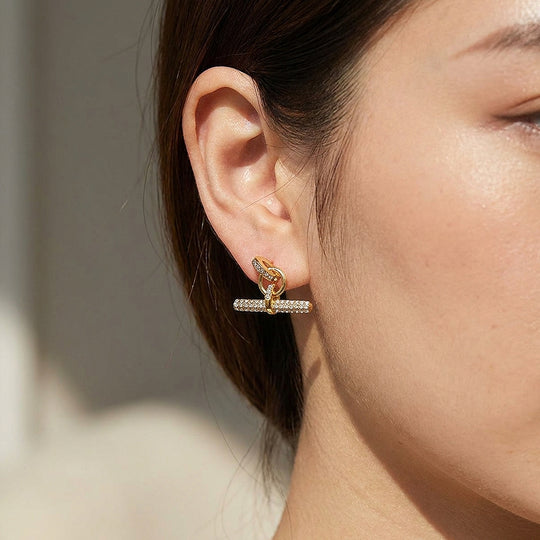 Pavé T-Bar Drop Huggie Earrings | Luxe3712