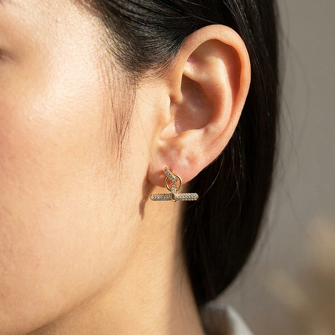 Pavé T-Bar Drop Huggie Earrings | Luxe3712