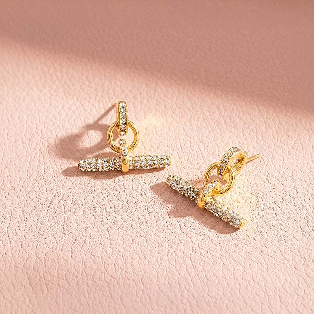 Pavé T-Bar Drop Huggie Earrings | Luxe3712