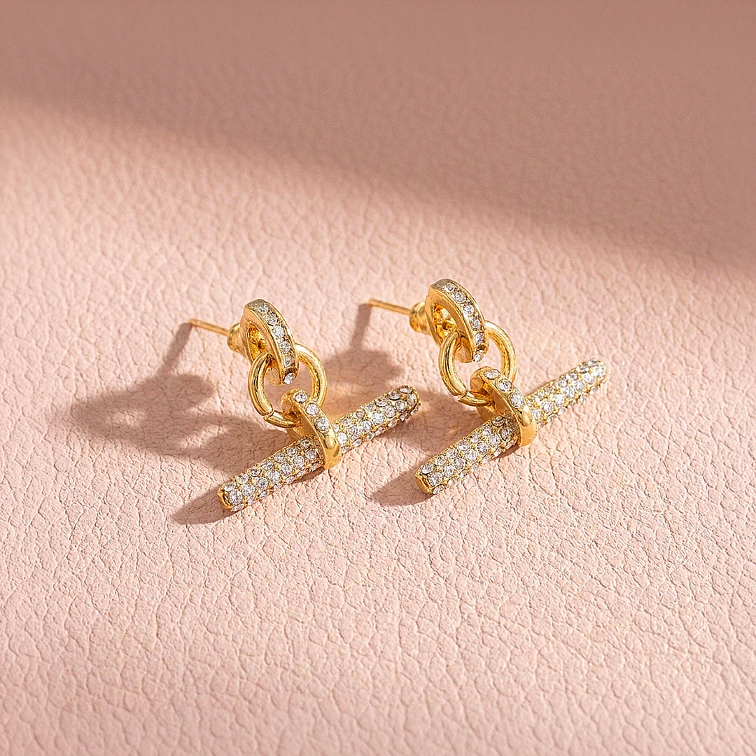 Pavé T-Bar Drop Huggie Earrings | Luxe3712