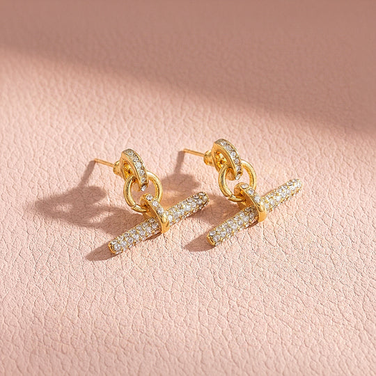 Pavé T-Bar Drop Huggie Earrings | Luxe3712