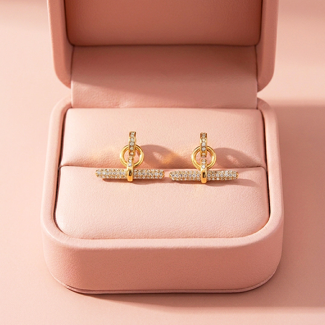 Pavé T-Bar Drop Huggie Earrings | Luxe3712
