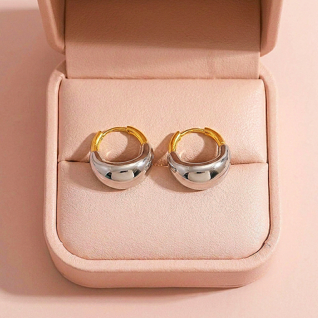 Two-Tone Dome Huggie Earrings | Luxe3714