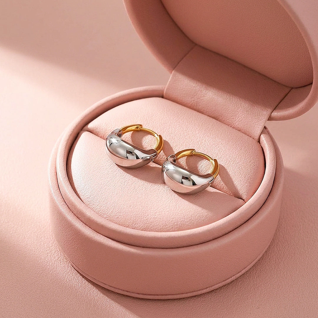 Two-Tone Dome Huggie Earrings | Luxe3714