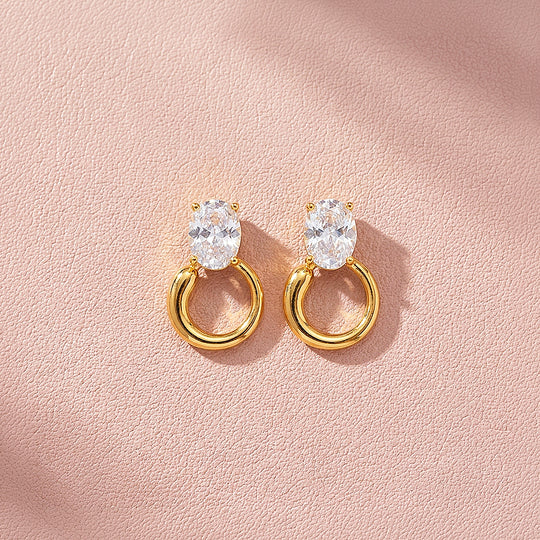 Oval Solitaire &amp; Ring Drop Stud Earrings | Luxe3715