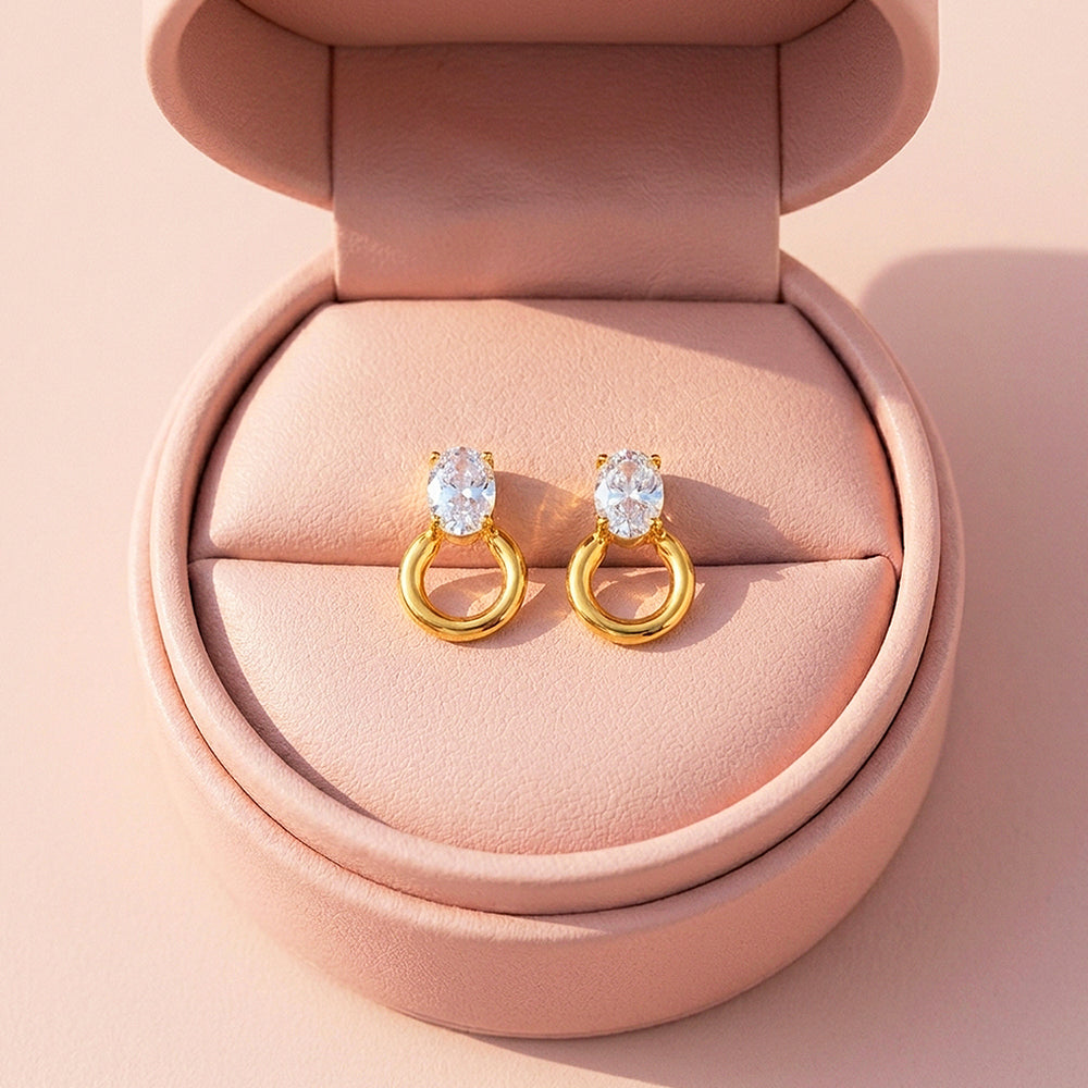 Oval Solitaire & Ring Drop Stud Earrings | Luxe3715