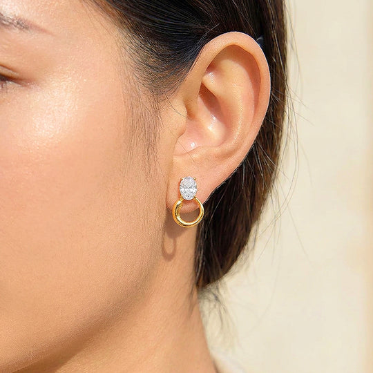 Oval Solitaire &amp; Ring Drop Stud Earrings | Luxe3715