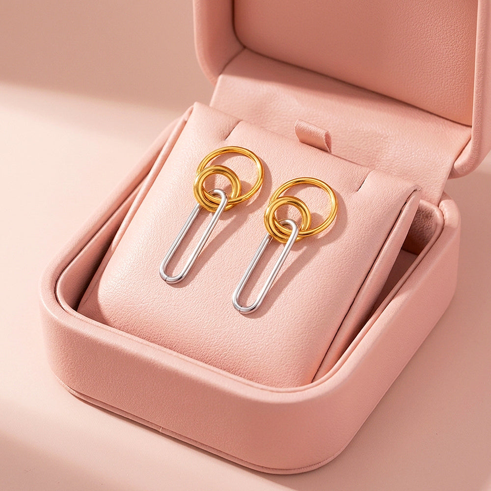 Two-Tone Circle & Oval Link Drop Earrings | Luxe3718