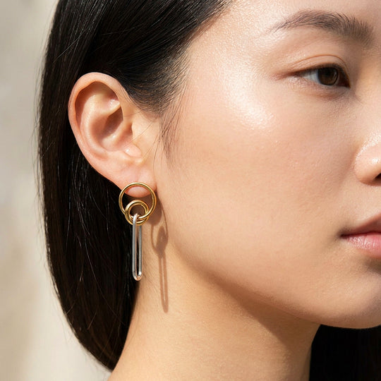Two-Tone Circle &amp; Oval Link Drop Earrings | Luxe3718