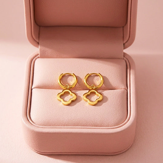 Open Clover Charm Drop Hoop Earrings | Luxe3723