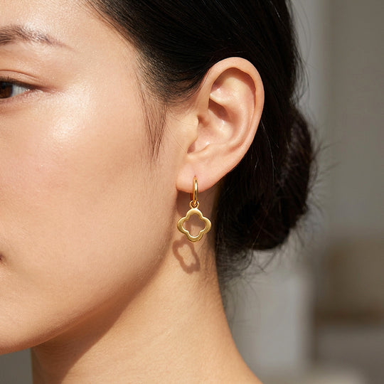Open Clover Charm Drop Hoop Earrings | Luxe3723