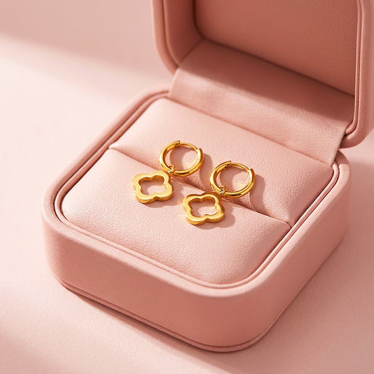 Open Clover Charm Drop Hoop Earrings | Luxe3723