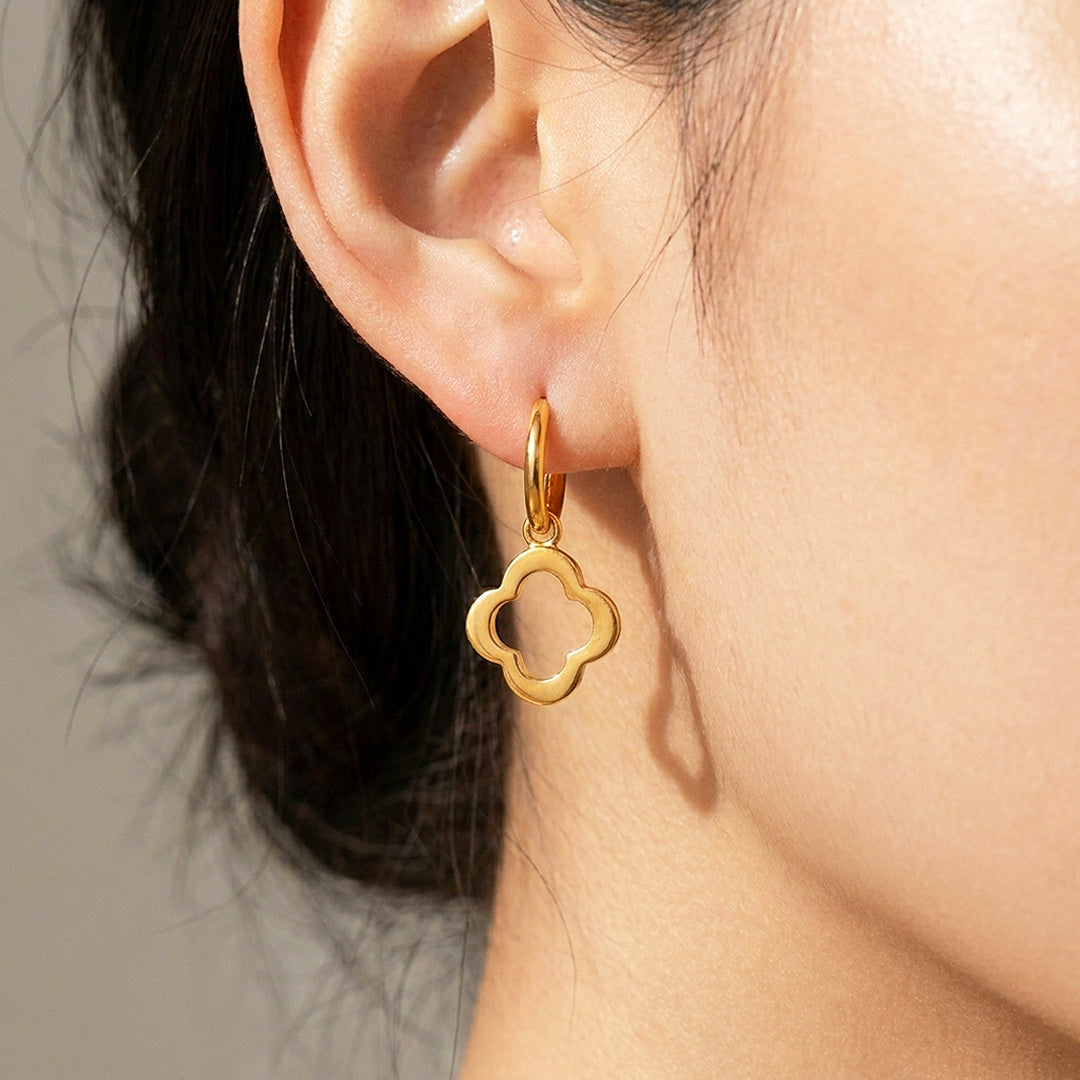 Open Clover Charm Drop Hoop Earrings | Luxe3723