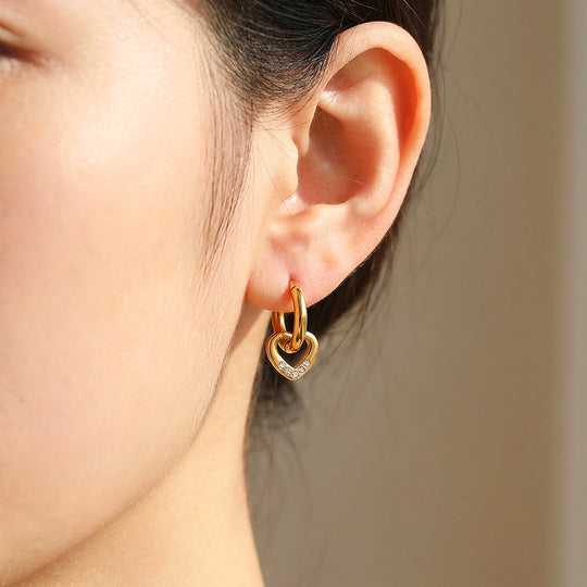 Heart Drop Huggie Earrings | Luxe3728