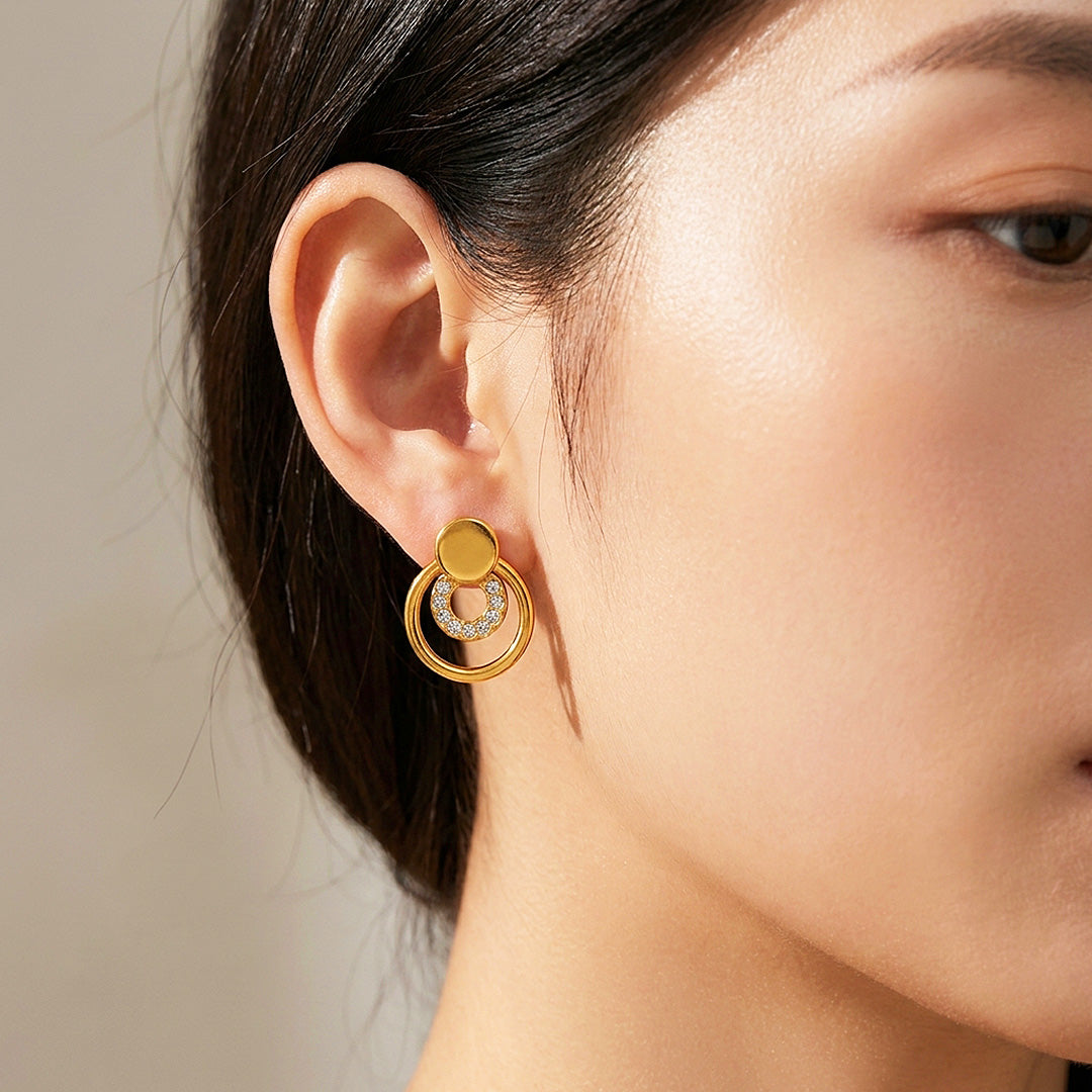 Double Circle Drop Stud Earrings | Luxe3730