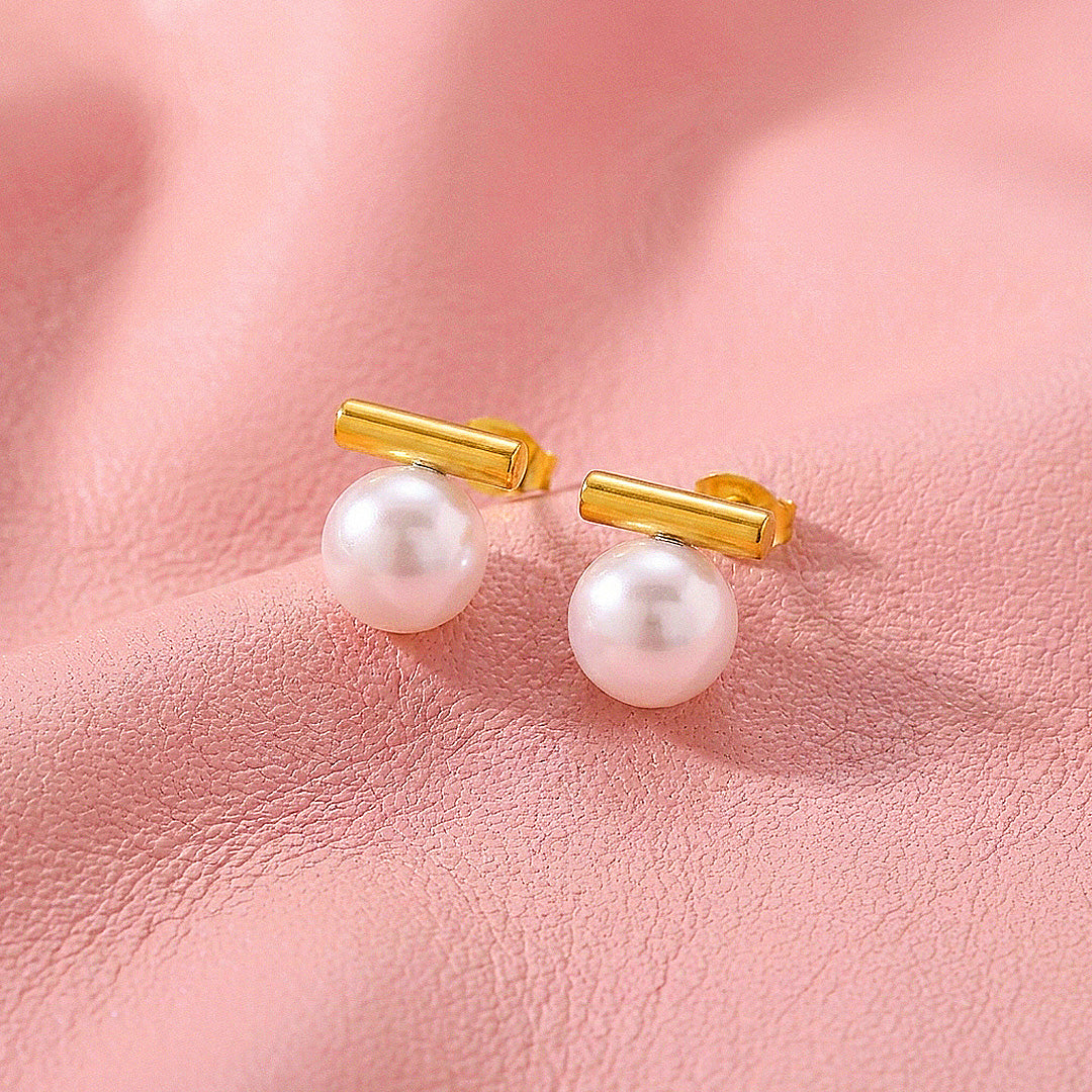 Bar &amp; Pearl-Style Stud Earrings | Luxe3732