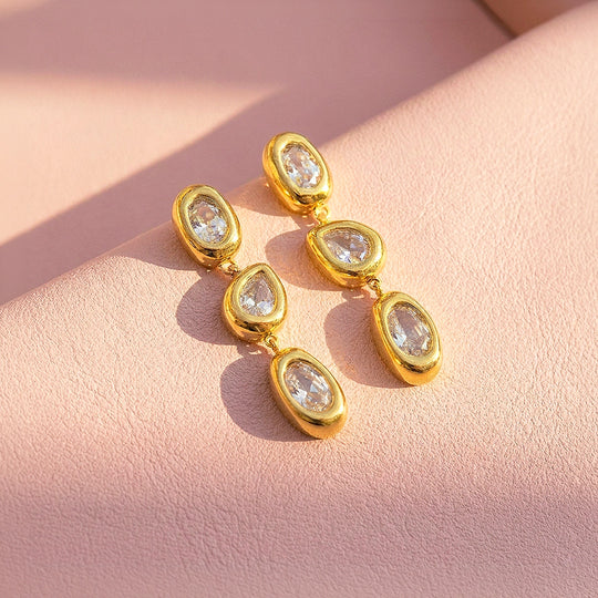 Triple Bezel Drop Earrings | Luxe3736