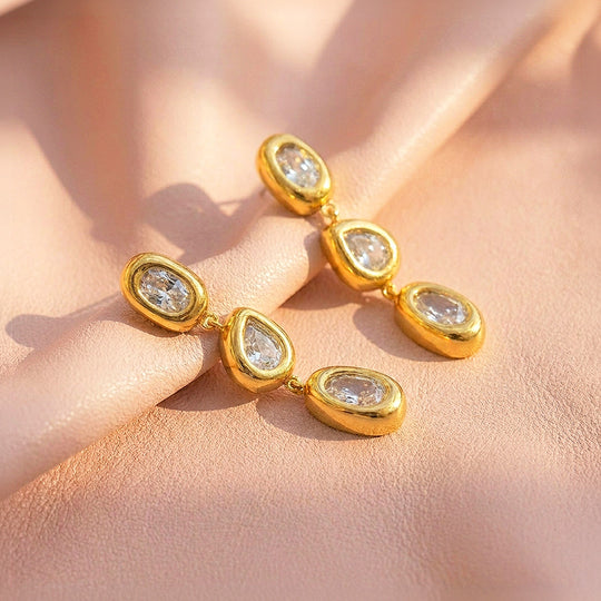Triple Bezel Drop Earrings | Luxe3736