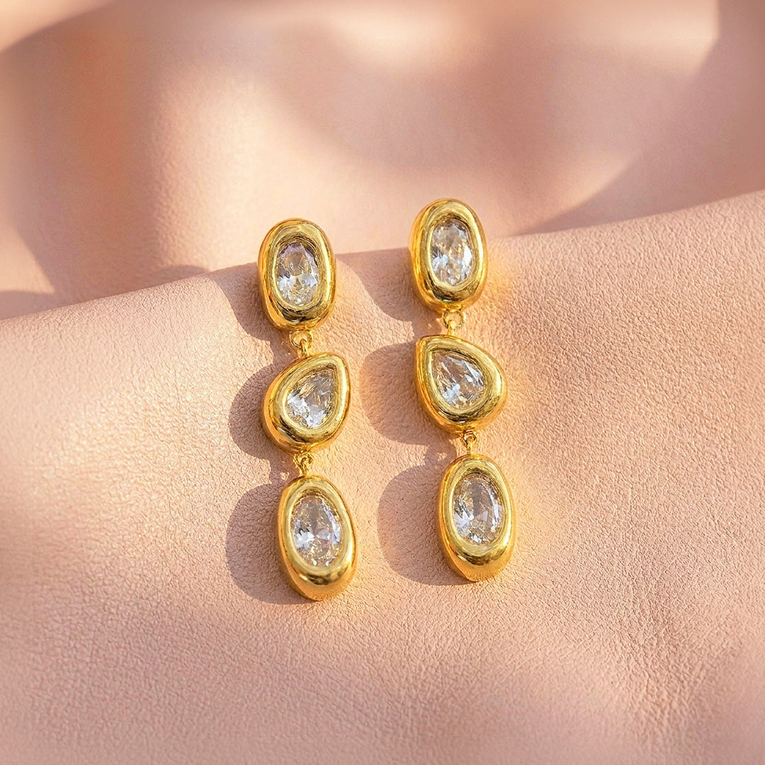 Triple Bezel Drop Earrings | Luxe3736