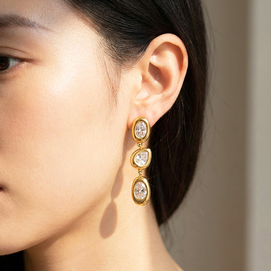 Triple Bezel Drop Earrings | Luxe3736