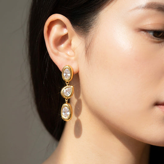 Triple Bezel Drop Earrings | Luxe3736
