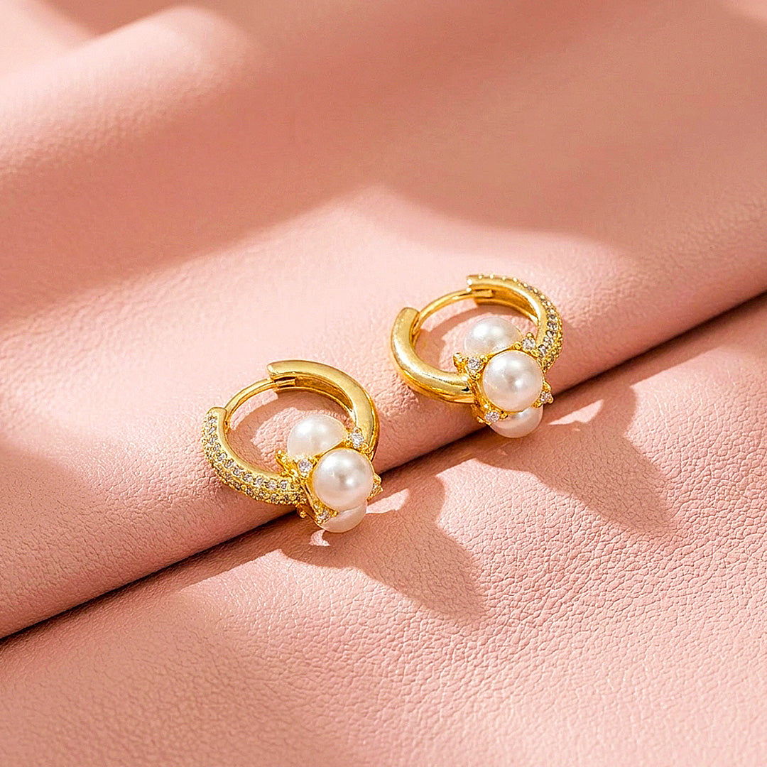 Pavé Hoop with Pearl-Style Cluster Earrings | Luxe3738