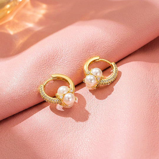 Pavé Hoop with Pearl-Style Cluster Earrings | Luxe3738