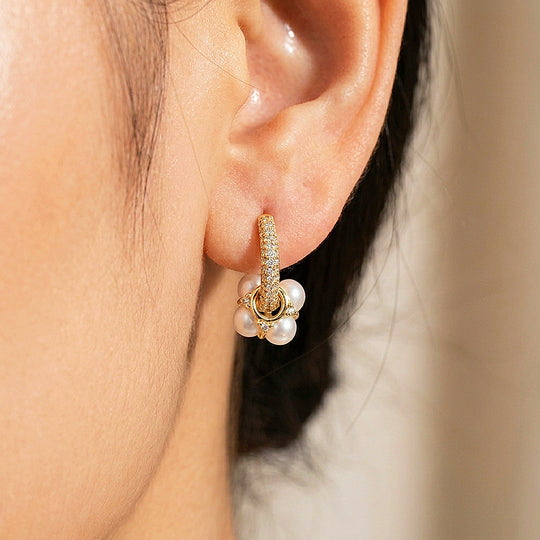 Pavé Hoop with Pearl-Style Cluster Earrings | Luxe3738