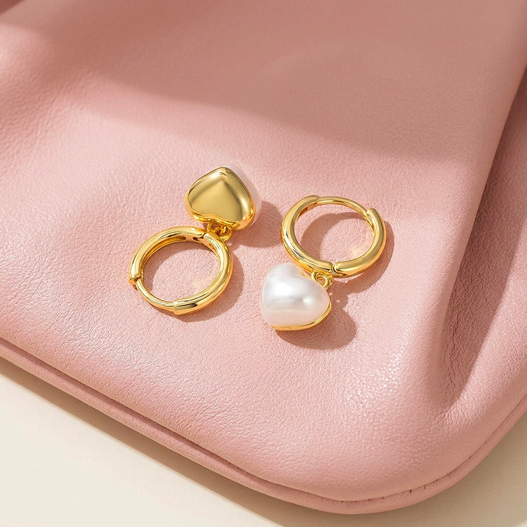 Heart Pearl-Style Drop Hoop Earrings | Luxe3742