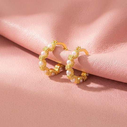 Textured Wave &amp; Pearl-Style Hoop Earrings | Luxe3745