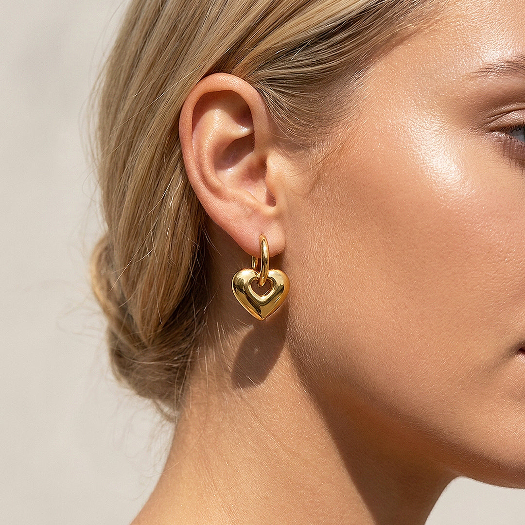 Heart Charm Huggie Hoop Earrings | Luxe3756