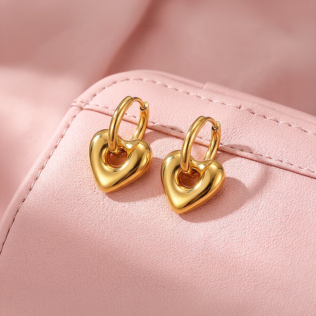 Heart Charm Huggie Hoop Earrings | Luxe3756