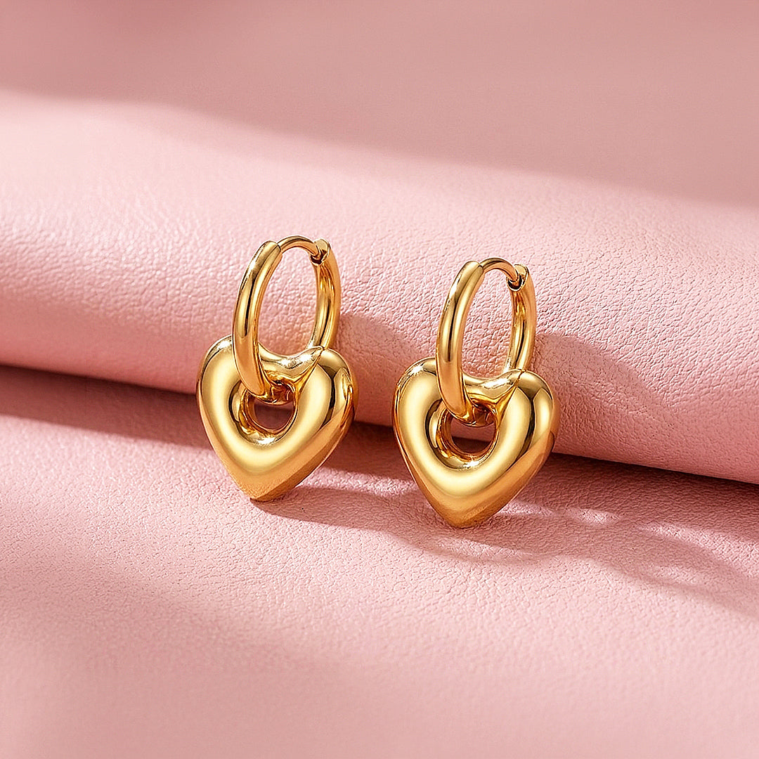 Heart Charm Huggie Hoop Earrings | Luxe3756